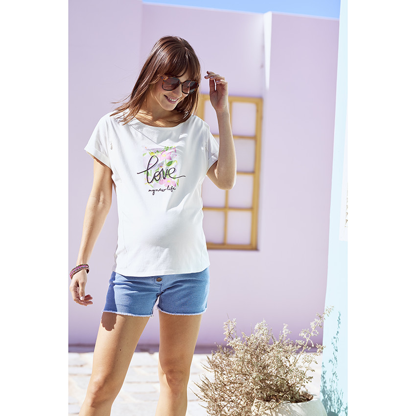 Zwangerschap T-shirt met korte mouwen in jersey met print 