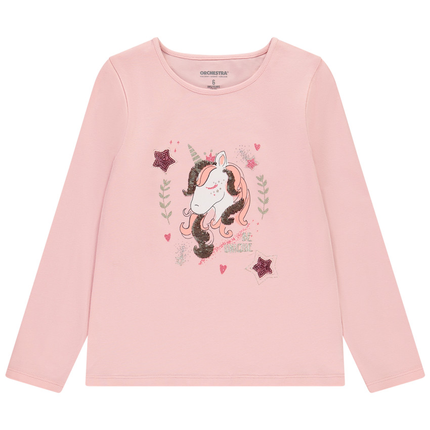 T-shirt manches longues à print et sequins pour fille 