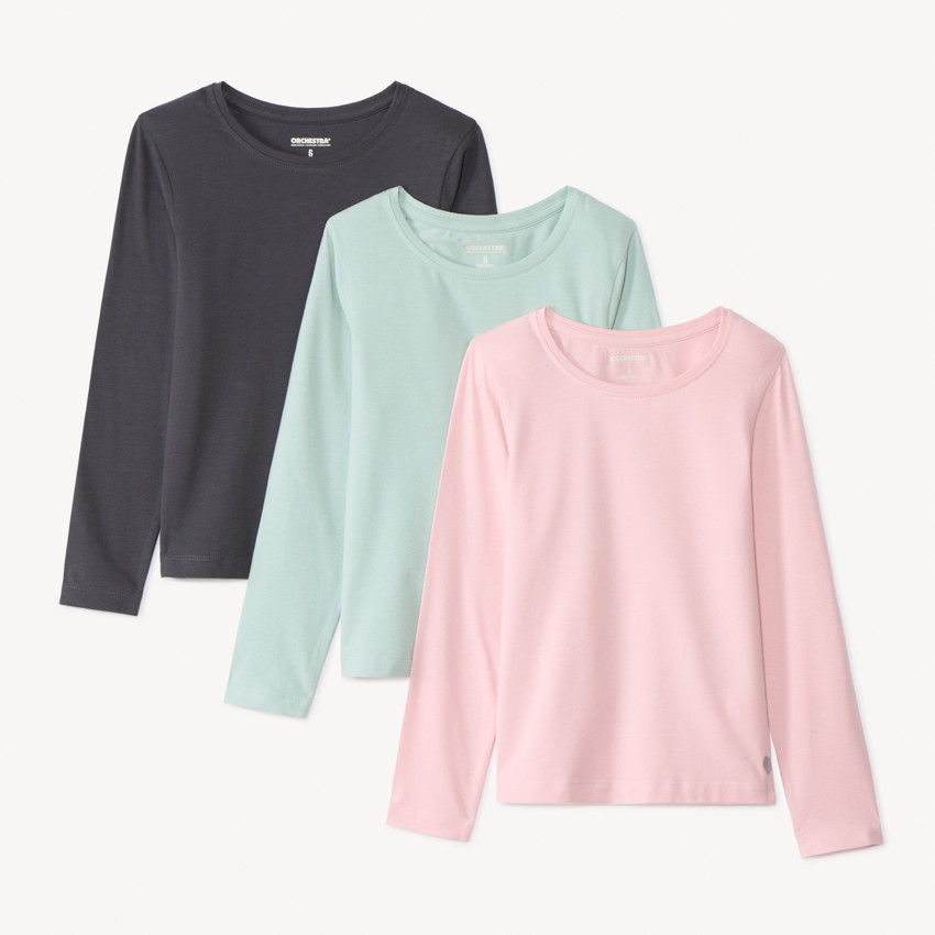 Set van 3 lange mouwen T-shirts met foliedruk hartje meisjes 
