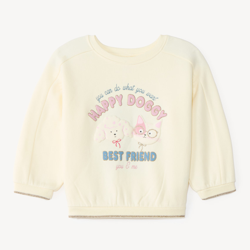 Sweat meisjes met oversized print van een hond en een kat 