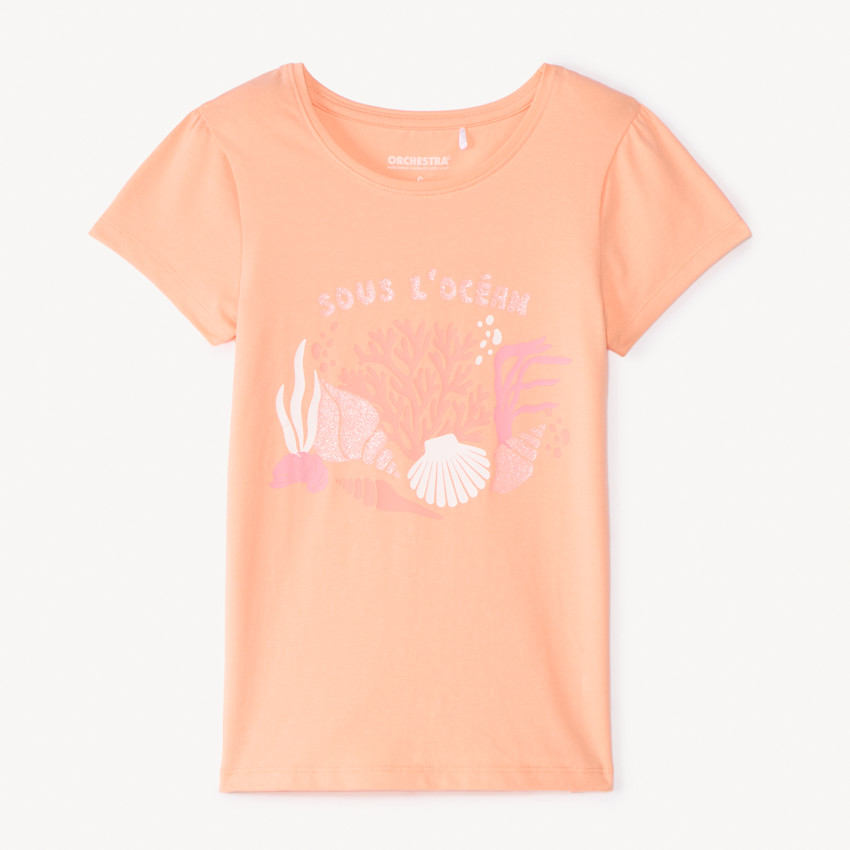T-shirt manches courtes print fantaisie pailletées fille 