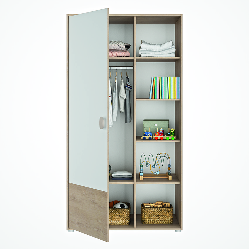 Kast Emma 1 deur Eiken blond en Wit 