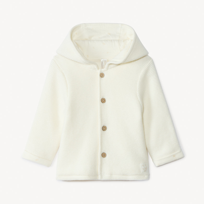 Gebreide jas met kap in effen ecru voor baby 