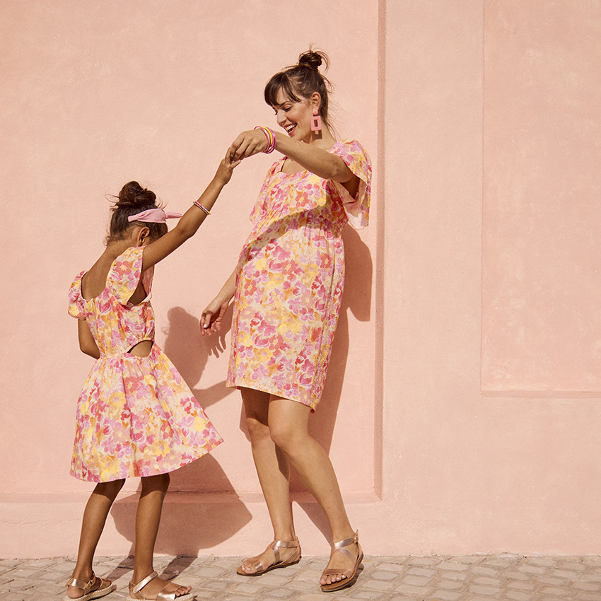 Jurk met 3/4 pofmouwen en bloemenprint voor dames 