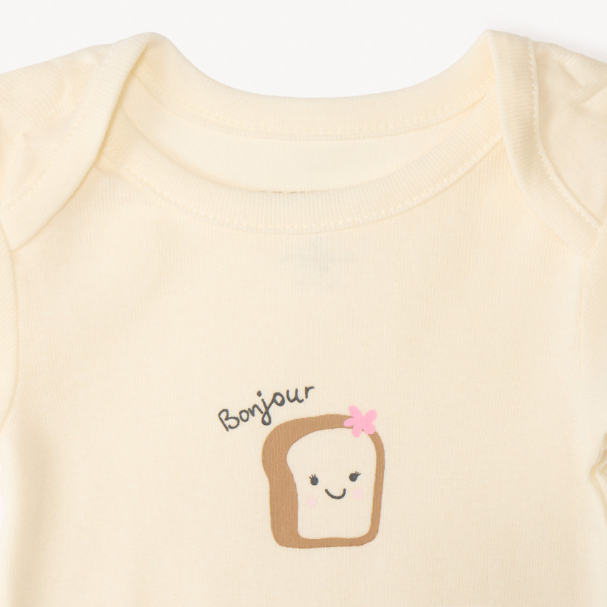 Set van 7 korte mouwen rompers met ontbijtdruk voor meisjes. 