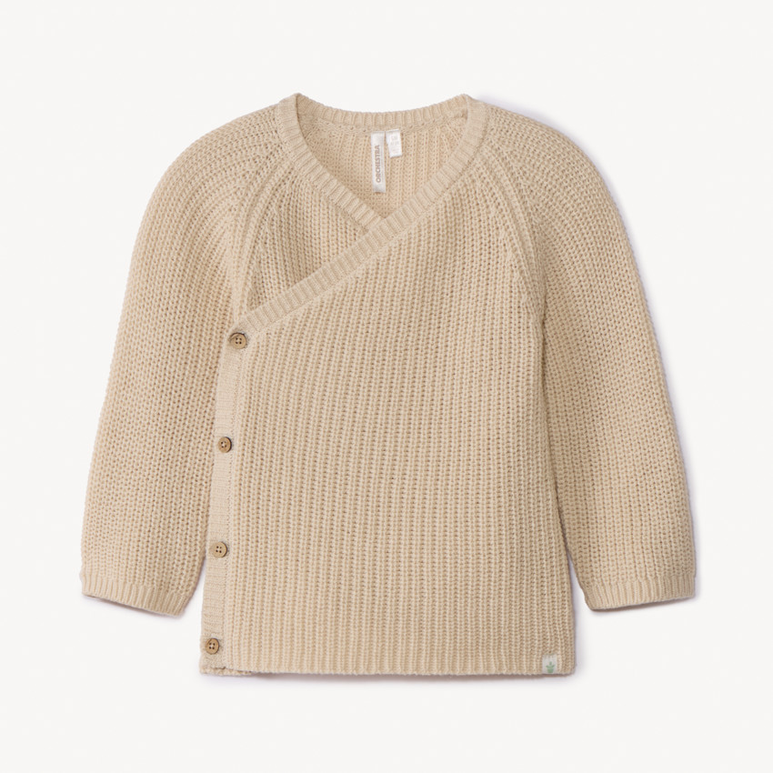 Gebreid vestje in fluweel, effen beige, voor baby 