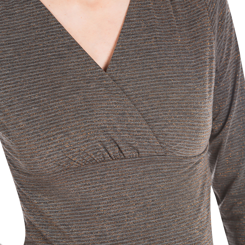 Lange mouwen zwangerschapsshirt met micro-strepen en koperkleurig lurex 