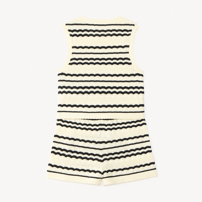 Ensemble 2 pièces débardeur + short en tricot à rayures pour fille 