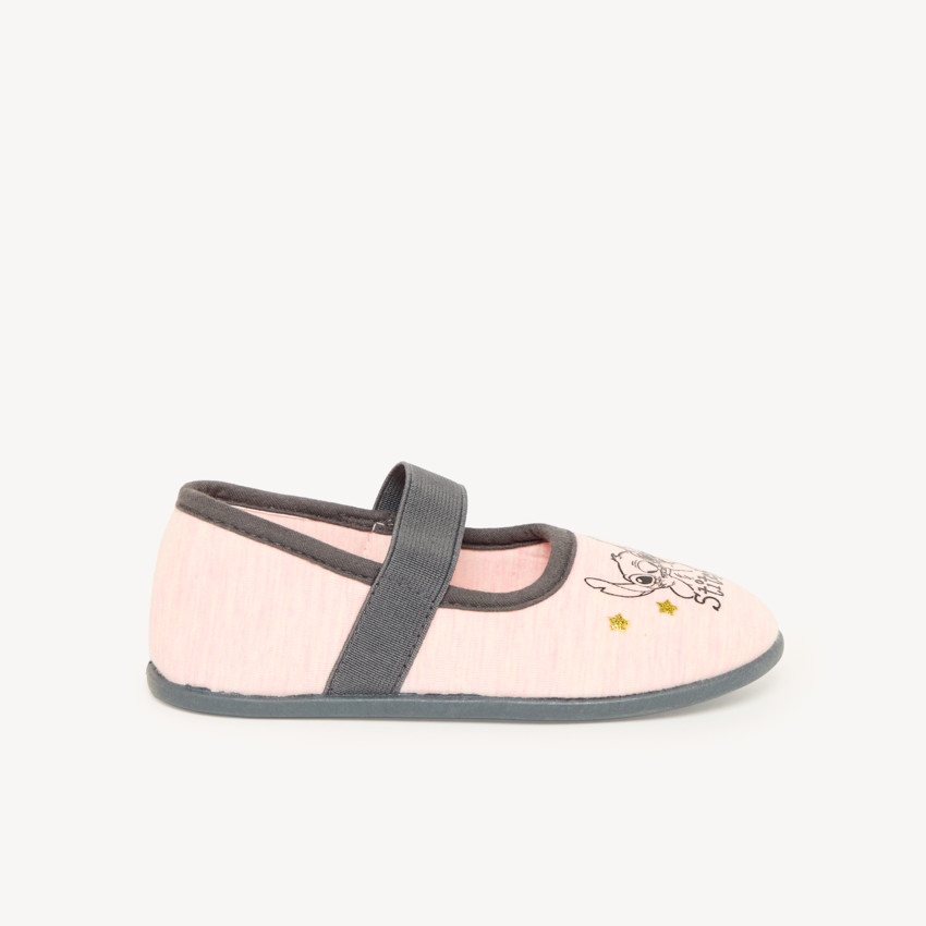 Chaussons babies rose chiné avec élastique et Stitch Disney fille 