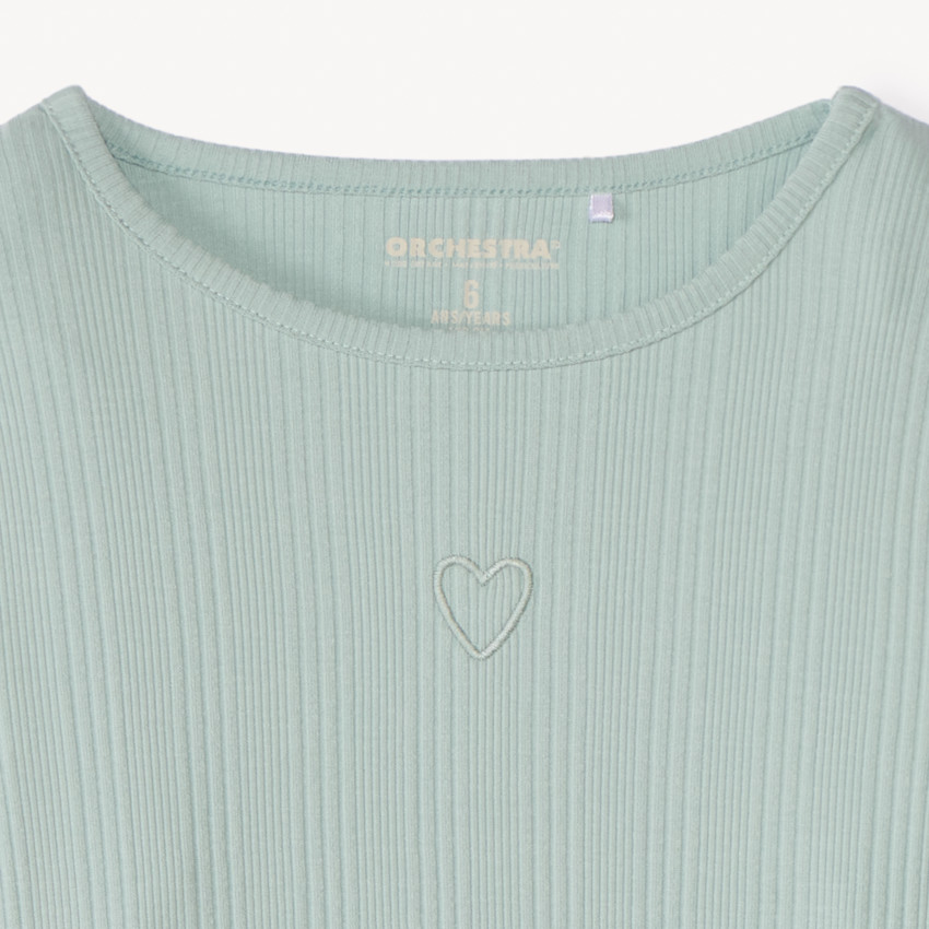 T-shirt manches longues côtelé brodé cœur fille 