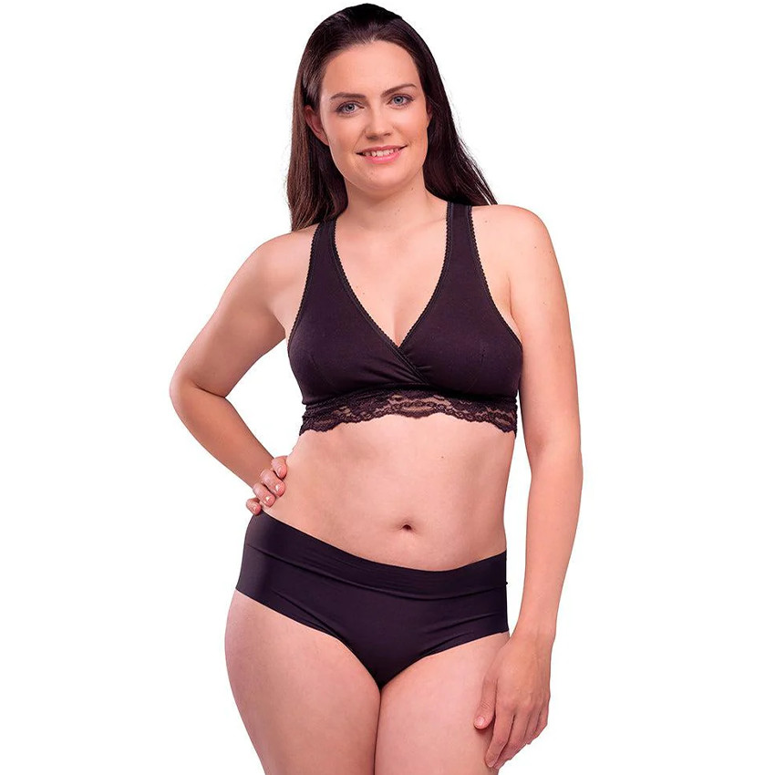 XL - Brassière d'allaitement cache-coeur coton - Noir 