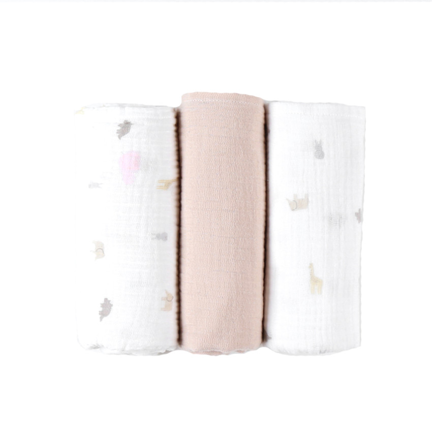 Lot de 3 langes en mousseline 70 x 70 cm Mini animaux 