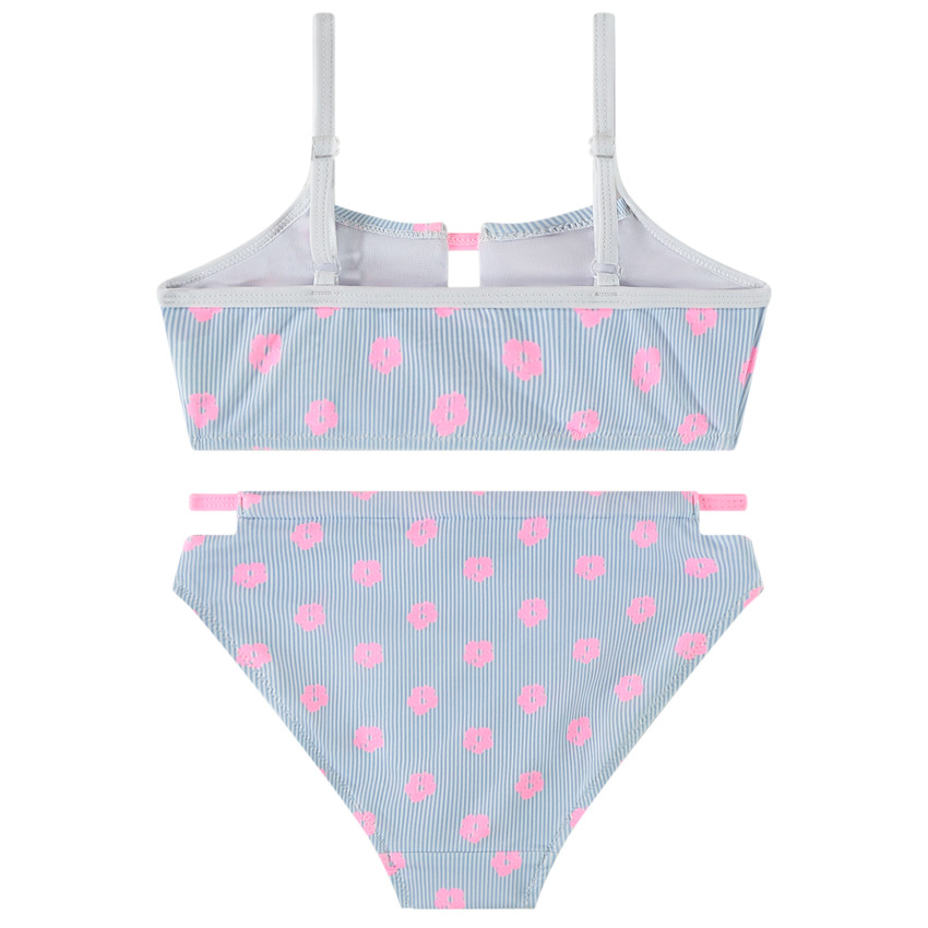 Meisjes 2-delige badpak met strepen + roze bloemenprint 