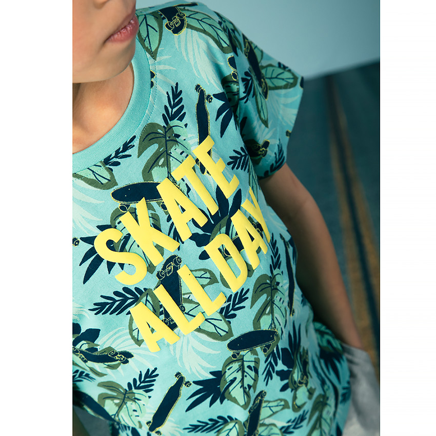 Ensemble à t-shirt imprimé et bermuda uni pour enfant garçon 