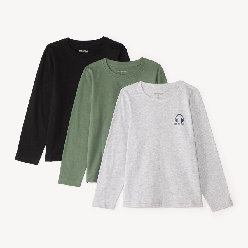 Lot de 3 t-shirts manches longues unis garçon 