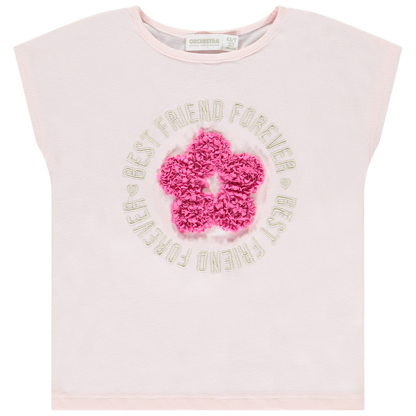 T-shirt manches courtes à fleur effet pétales 3D pour fille 