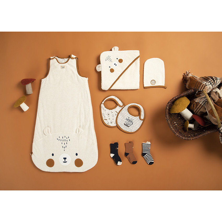 Set de bain cape + gant de toilette ourson en éponge pour bébé garçon 