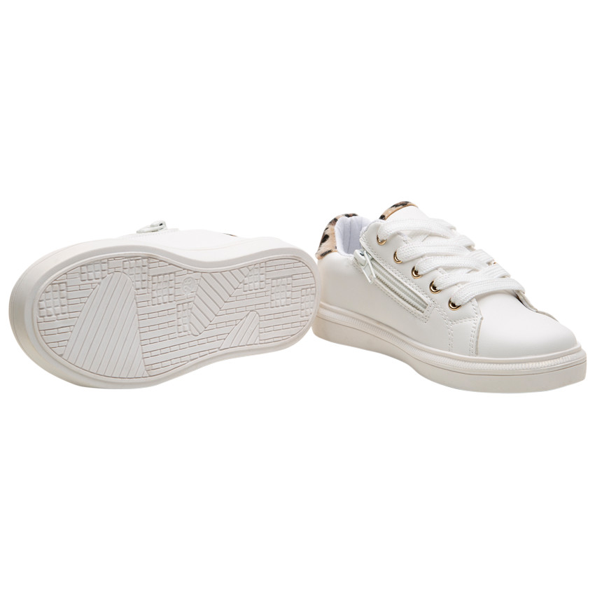 Lage witte sneakers met details met namaak luipaardbont 