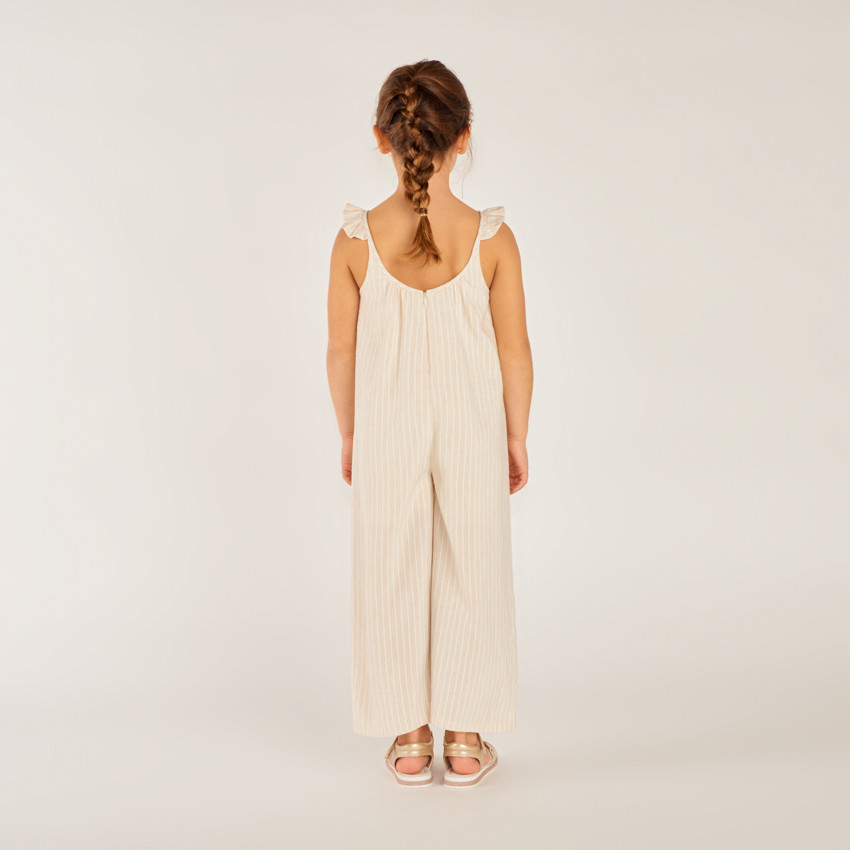 Lange jumper met schouderbanden in gestreepte stof voor meisjes 