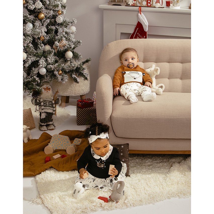 Robe manches longues effet 2 en 1 à motif floral et paillettes 