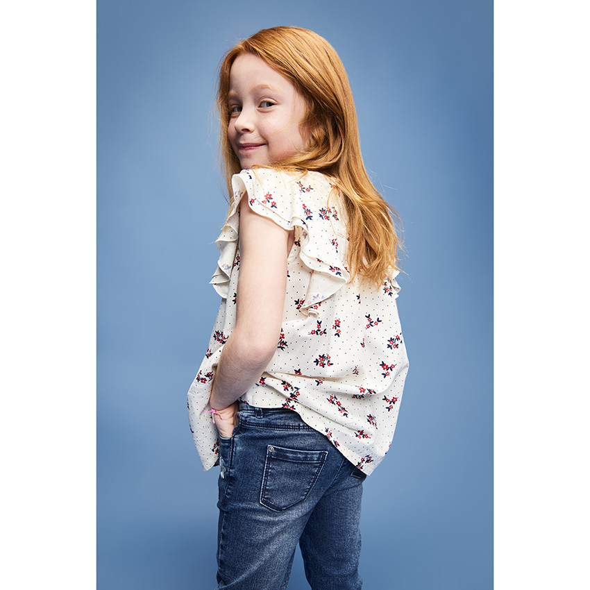 Slim jeans met washed look en geborduurde bloemen voor meisjes 