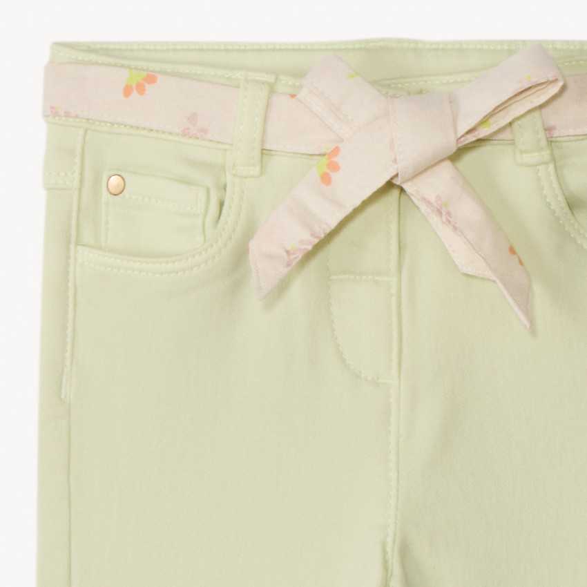 Jean droit uni avec ceinture à nouer pour bébé fille 