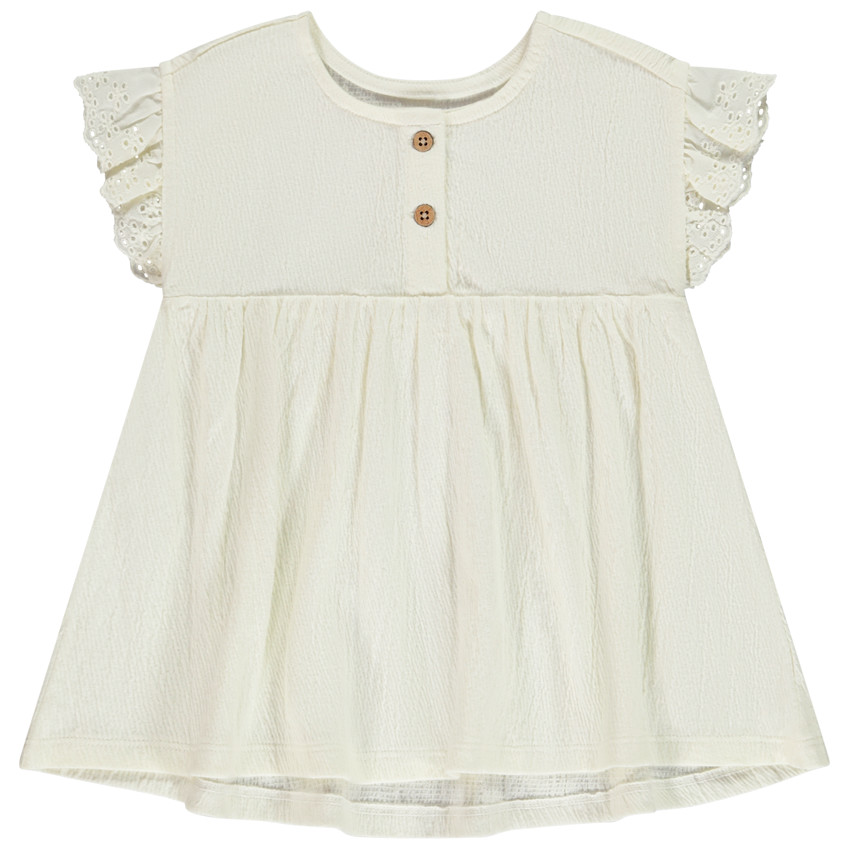 Tunique manches courtes brodées effet froissé pour bébé fille 