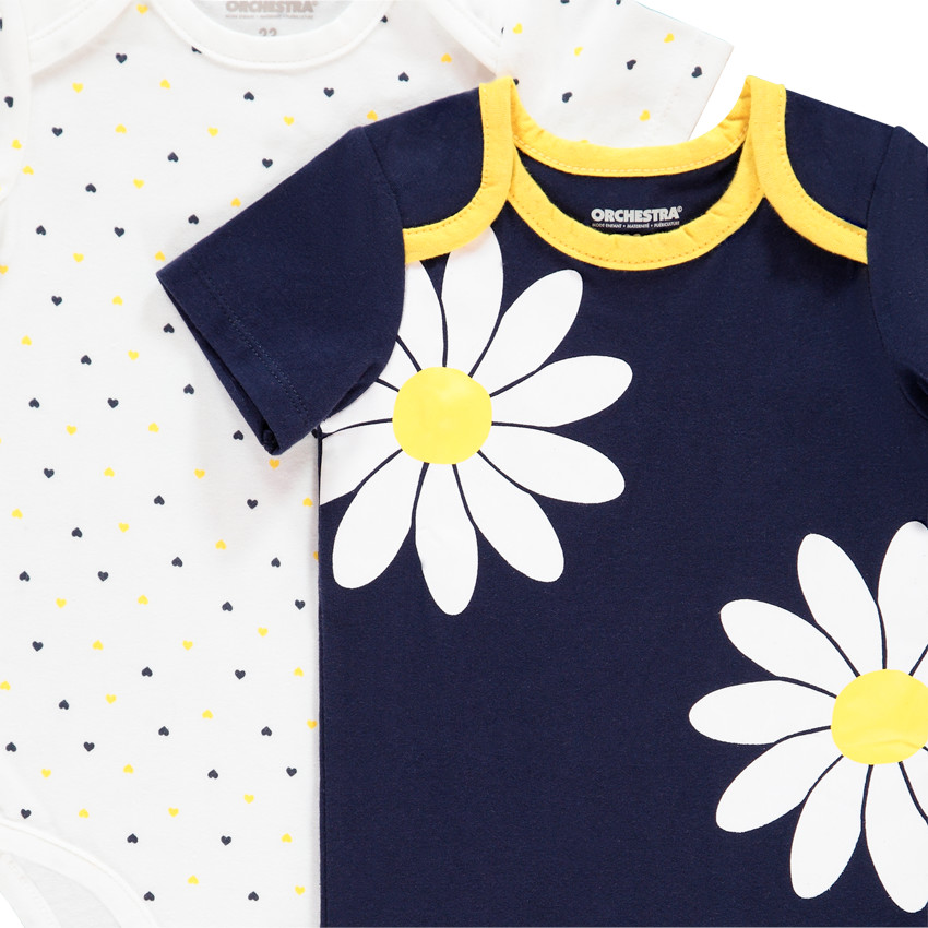Lot de 7 bodies manches courtes en coton motif marguerites 