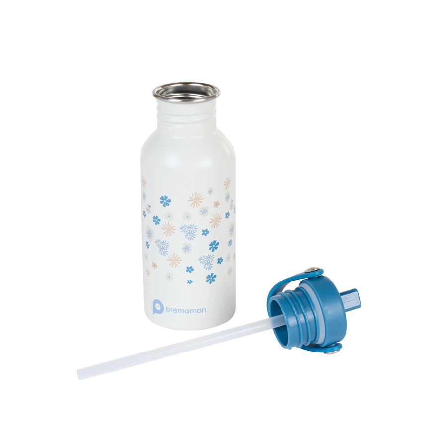 RVS drinkfles met rietje Tiny Flowers - 500 ml 