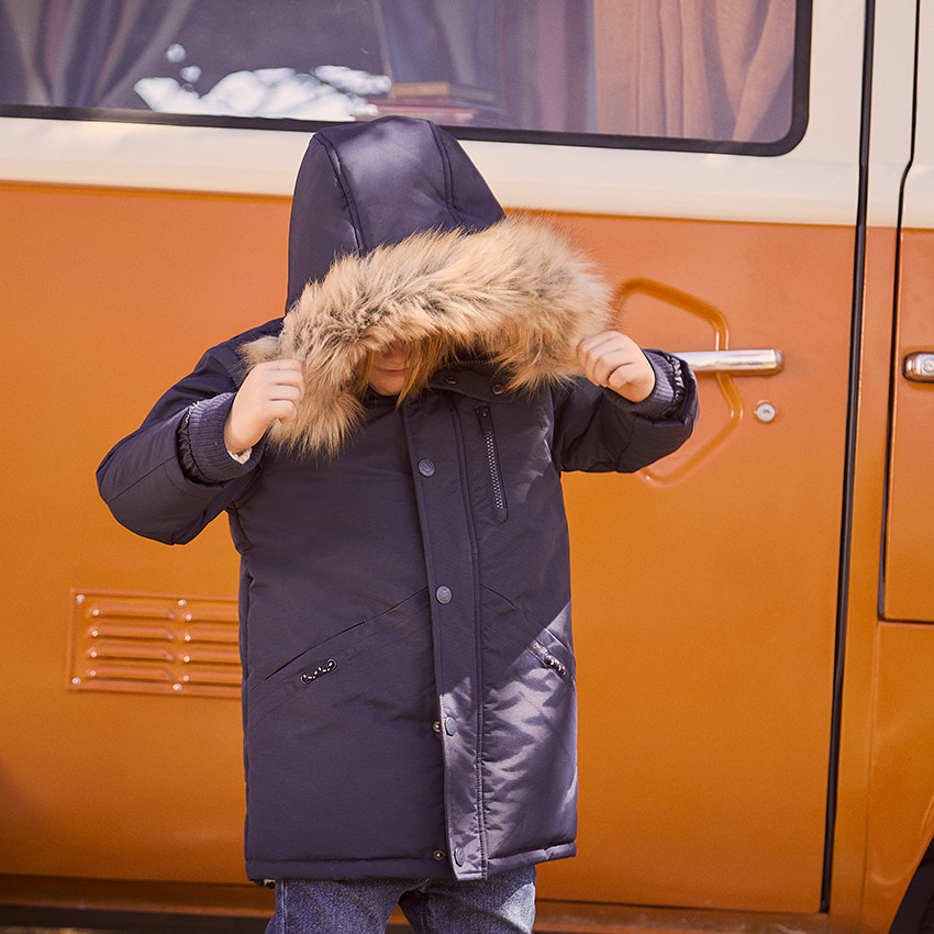 Parka à capuche avec fausse fourrure amovible pour garçon 