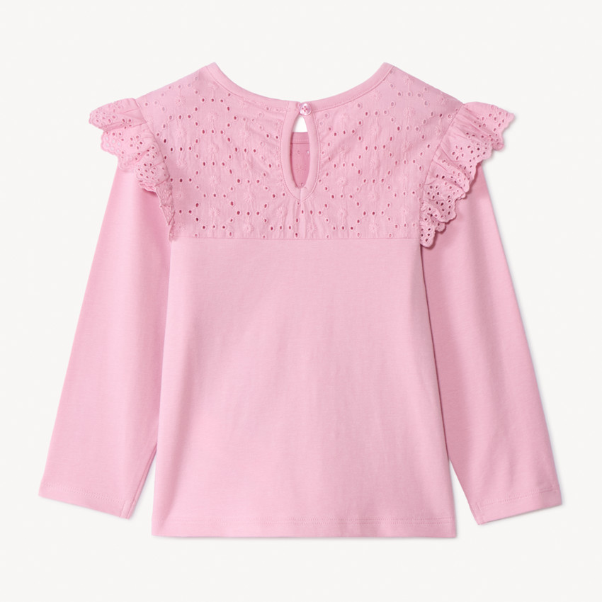 T-shirt manches longues uni à col marin brodé pour bébé fille 