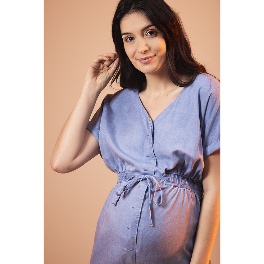 Combishort de grossesse à manches courtes en lyocell effet jean  