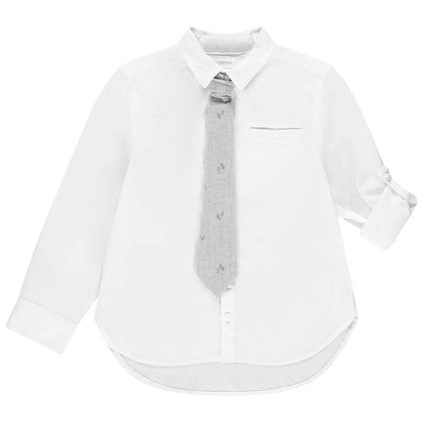 toewijzing Riskant College Wit hemd met lange mouwen en das voor jongens