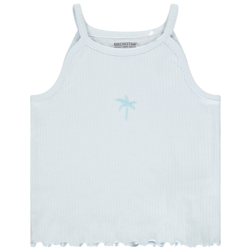 Débardeur court côtelé à broderie pour fille 