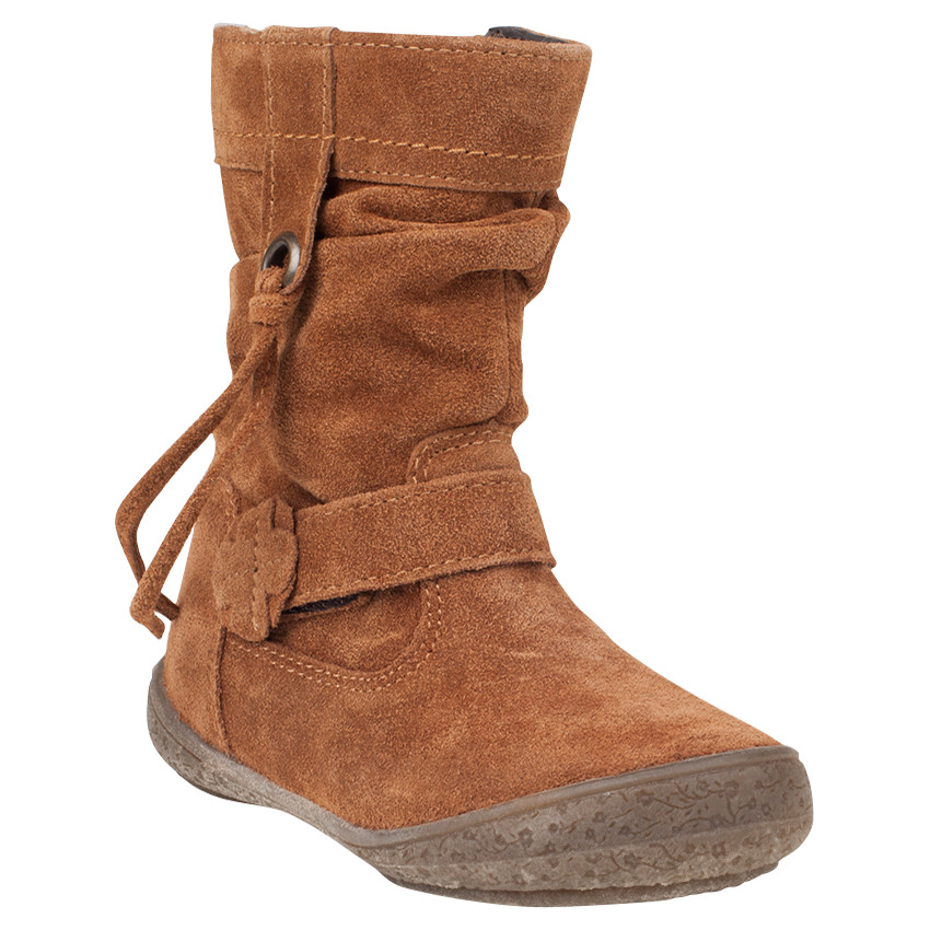 Bottines en cuir suédé avec tige fluide et lien fantaisie du 24 au 27 
