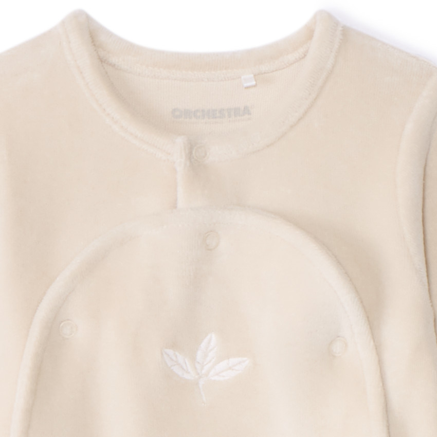 Dors-bien en velours uni brodé feuilles pour bébé 