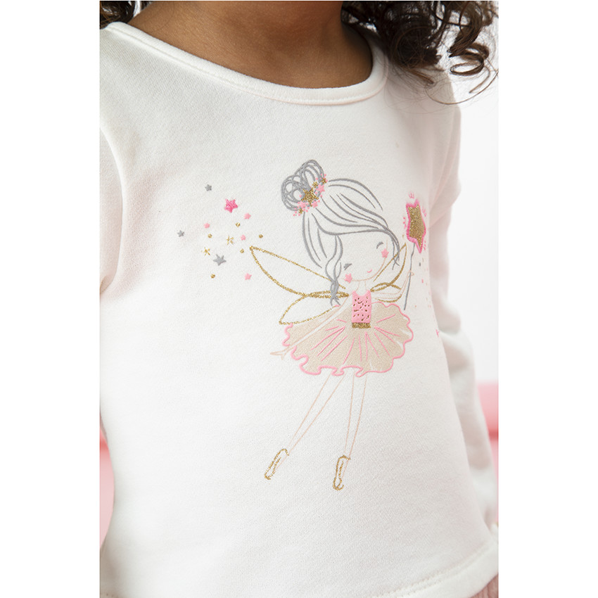 Robe 2 en 1 en jersey et double gaze de coton print fée et imprimé pois pour bébé fille 