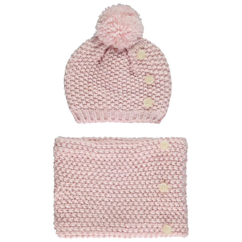 Set bonnet + snood en tricot point de blé et lurex fille 