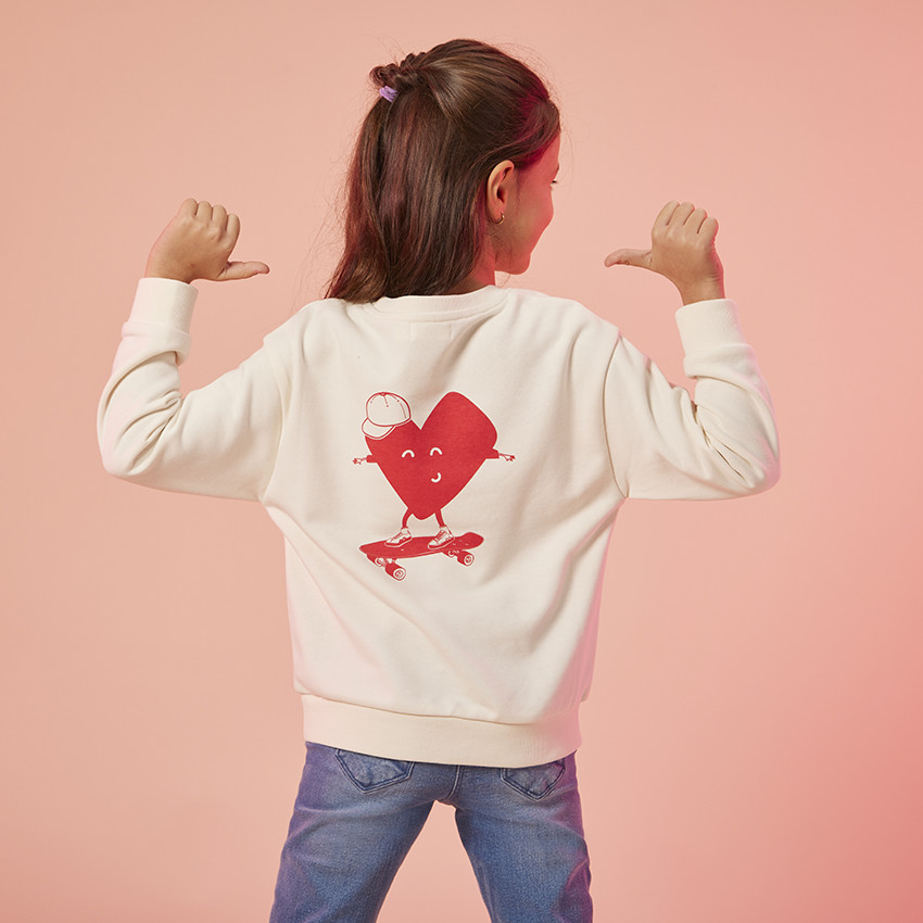 Sweatshirt fleece oversized geborduurd en print voor kinderen 
