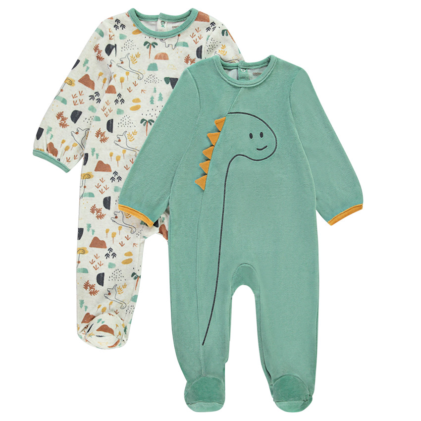 Lot de 2 dors-bien velours dinosaures pour bébé garçon avec ouvertures différentes selon l'âge 