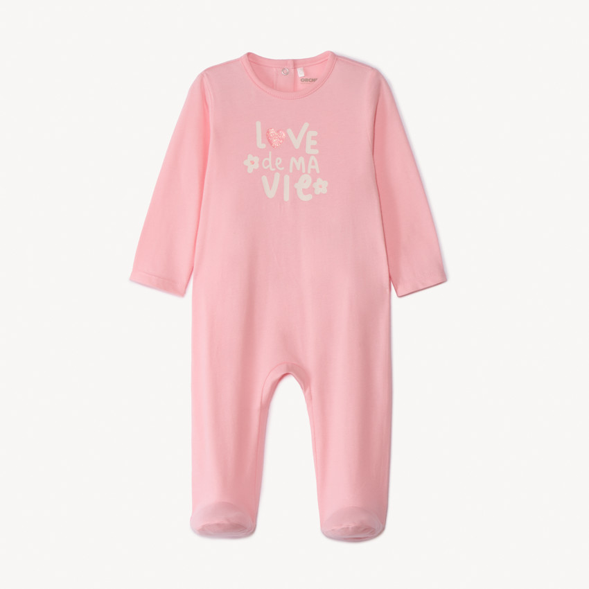 Pyjama in jersey met print voor meisjes, met lange mouwen en gesloten voetjes 