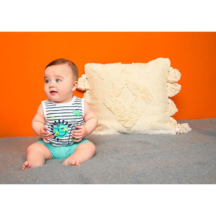 Gestreept topje van biokatoen met Smiley Baby-print 