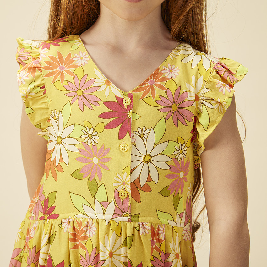 Robe manches courtes volantées imprimé fleuri pour fille 
