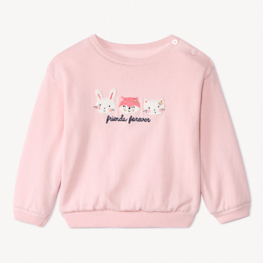 Gebreide trui met geborduurde motieven voor babymeisje 