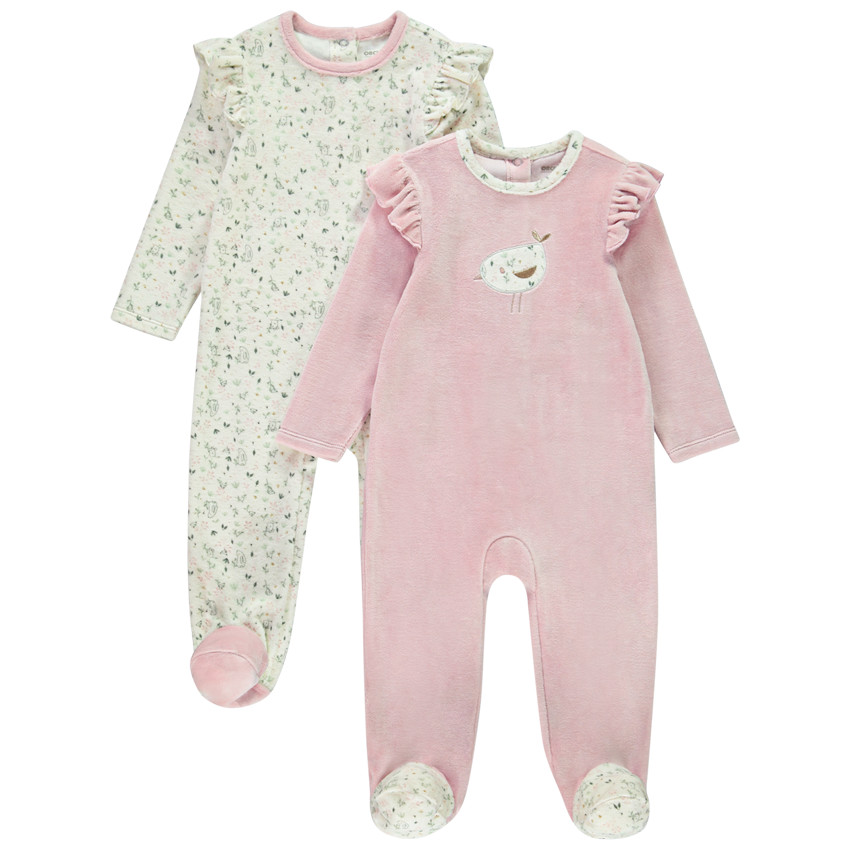 Lot de 2 dors-bien en velours oiseau pour bébé fille avec ouvertures différentes selon l'âge 
