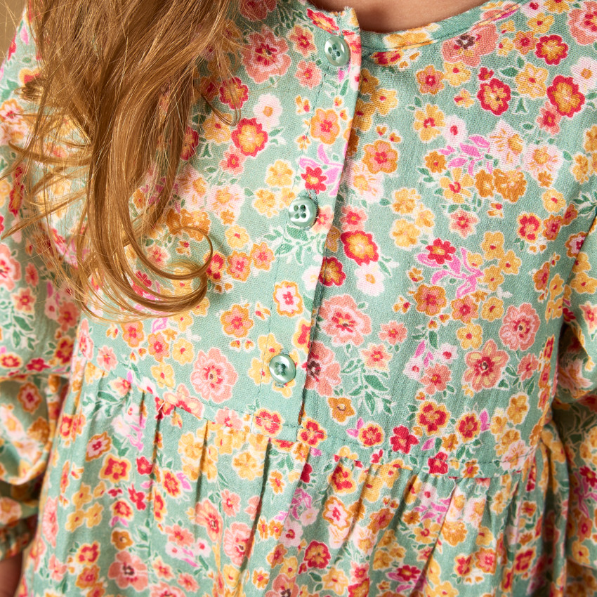 Robe manches longues en double gaze imprimé fleurs pour bébé fille 