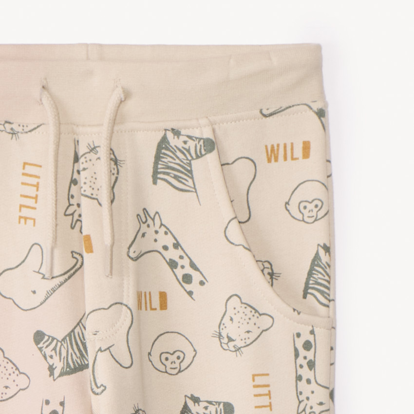 Beige joggingbroek met savanneprint voor babyjongens 