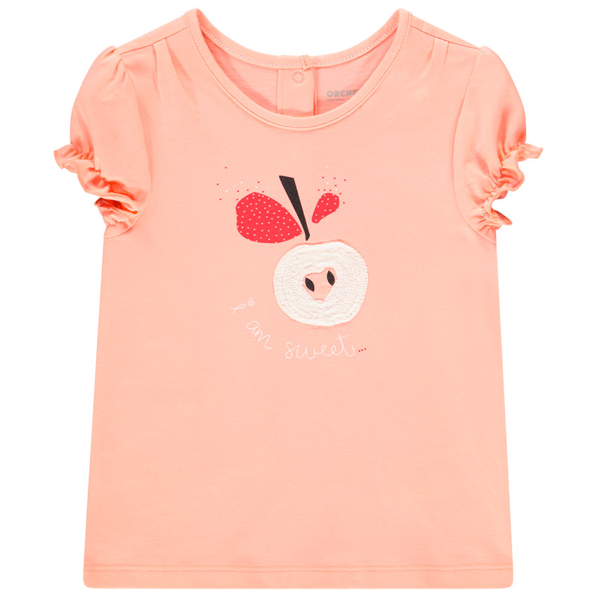 Katoenen T-shirt met korte pofmouwen voor babymeisjes 
