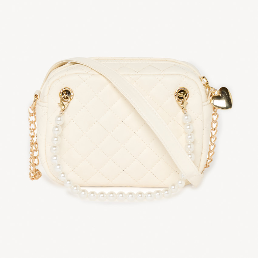 Schoudertas met een gerepte leerlook en parels voor meisjes 