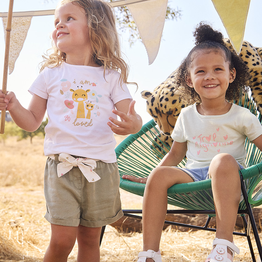 Short van stof met strikceintuur voor baby meisjes 